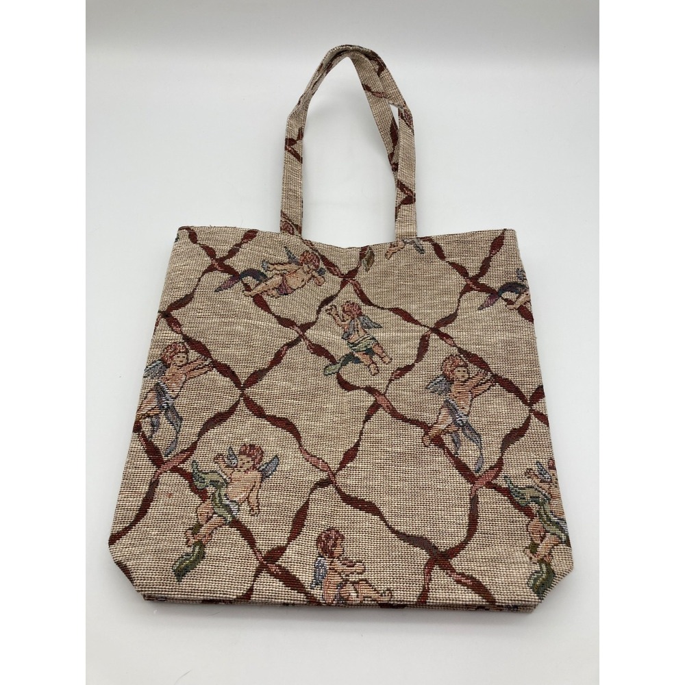 Vintage Tapestry Cherub Tote Bag Angel Woven Shoulder Bag Made in Korea